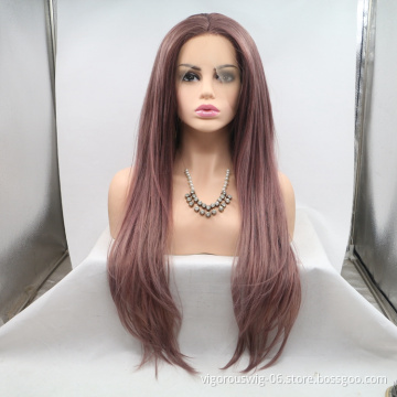 Long  straight pre plucked custom black women premium high quality wholesale heat resistant synthetic wig with lace front